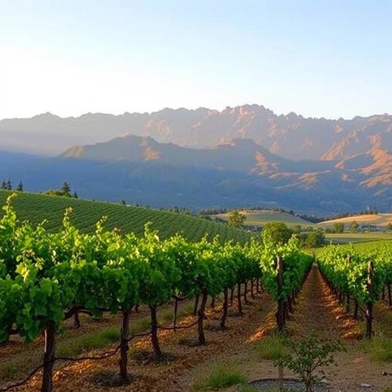 Extensos viñedos en La Rioja con las montañas de la Sierra de Cantabria al fondo, durante la temporada de vendimia.