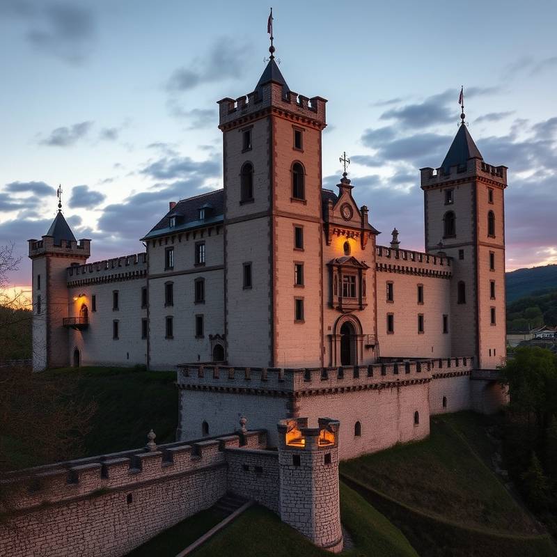 Imponente vista del Castillo de Almodóvar del Río al atardecer, destacando sus torres y murallas restauradas.