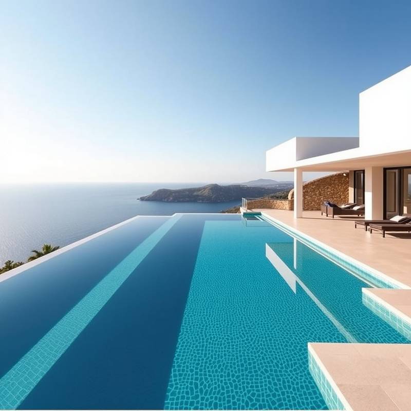Villa de lujo en Mallorca con piscina infinita, terrazas amplias y vistas panorámicas a la costa.